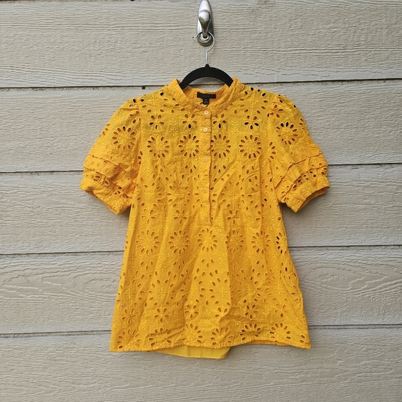 J. Crew puff sleeve popover eyelet top golden yellow XS - Picture 1 of 8